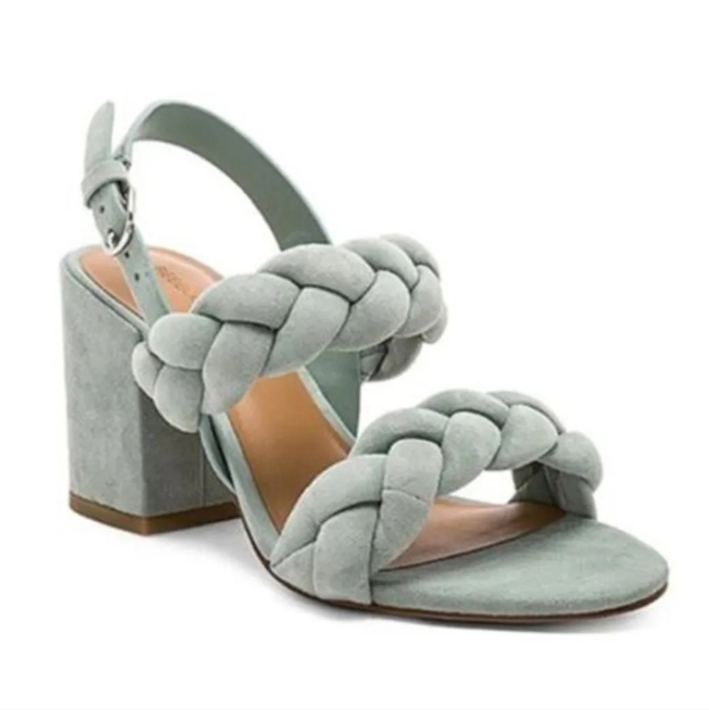 Rebecca Minkoff Dusty Green Candace block heels shoes sandals sz 8.5